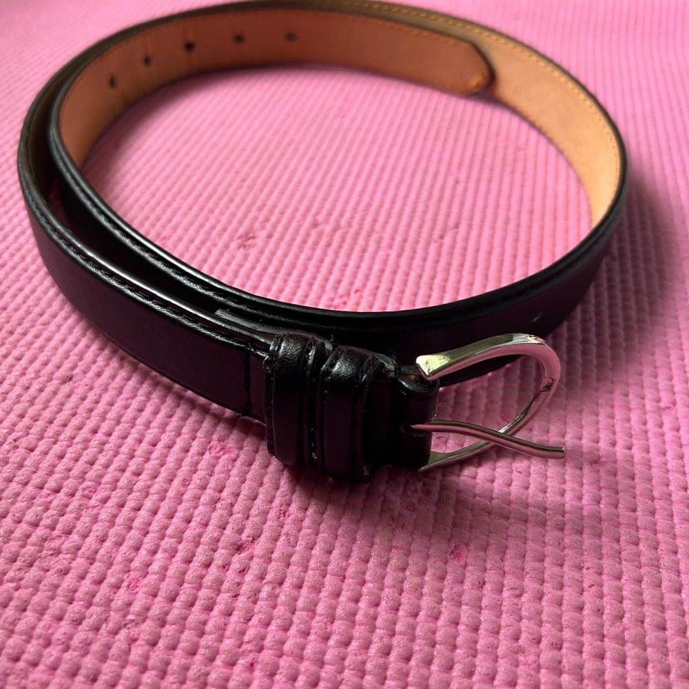 Black Leather Belt with Silver Buckle